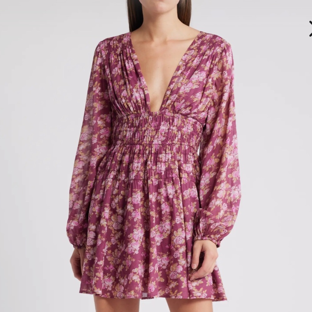 Free People Keep You Long Sleeve Cotton Minidress